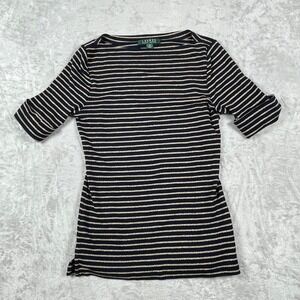 Lauren Ralph Lauren Women's XS Striped Metallic Knit Top Boatneck